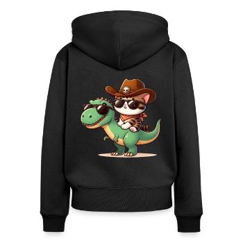 Dinosaurier Und Katze, T-Rex, Katzenbesitzer - Frauen Premium Bio Zip Hoodie - Schwarz - Hinten - Julia (174cm)