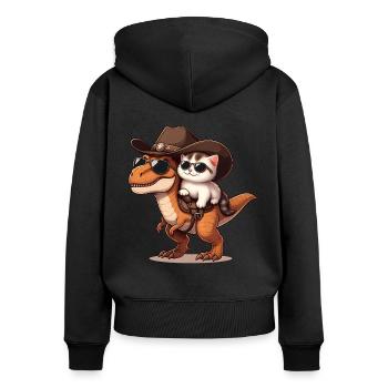 Dinosaurier Und Katze, T-Rex, Katzenbesitzer - Frauen Premium Bio Zip Hoodie - Schwarz - Hinten - Julia (174cm)