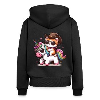 Licorne Et Chat, Propriétaire De Chat, Amoureux Des Chats - Sweat à capuche zippé Premium bio Femme - noir - Dos - Julia (174cm)