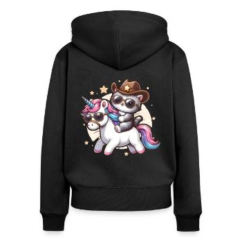 Licorne Et Chat, Propriétaire De Chat, Amoureux Des Chats - Sweat à capuche zippé Premium bio Femme - noir - Dos - Julia (174cm)