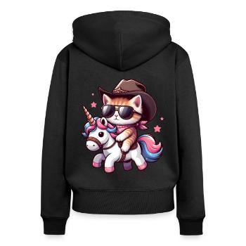 Licorne Et Chat, Propriétaire De Chat, Amoureux Des Chats - Sweat à capuche zippé Premium bio Femme - noir - Dos - Julia (174cm)