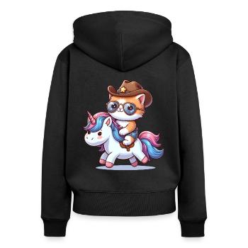 Licorne Et Chat, Propriétaire De Chat, Amoureux Des Chats - Sweat à capuche zippé Premium bio Femme - noir - Dos - Julia (174cm)
