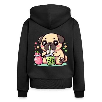 Bubble Tea Boba Milch Kawaii Anime Hund Mops - Frauen Premium Bio Zip Hoodie - Schwarz - Hinten - Julia (174cm)