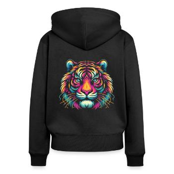 Tiger Gesicht, Bunte Tierkunst, Tiger - Frauen Premium Bio Zip Hoodie - Schwarz - Hinten - Julia (174cm)