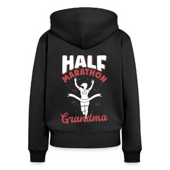 Demi-marathon Grand-mère Demi-marathon Cadeau - Sweat à capuche zippé Premium bio Femme - noir - Dos - Julia (174cm)