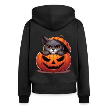 Halloween Katze Und Kürbis Für Herbst Kürbis Katze - Frauen Premium Bio Zip Hoodie - Schwarz - Hinten - Julia (174cm)