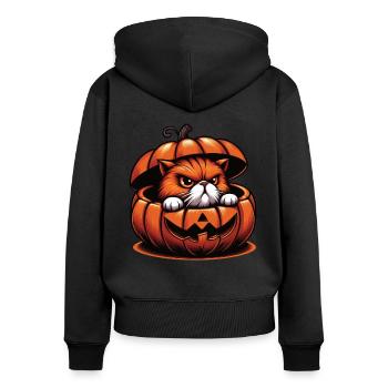 Halloween Katze Und Kürbis Für Herbst Kürbis Katze - Frauen Premium Bio Zip Hoodie - Schwarz - Hinten - Julia (174cm)