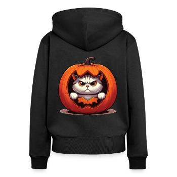 Halloween Katze Und Kürbis Für Herbst Kürbis Katze - Frauen Premium Bio Zip Hoodie - Schwarz - Hinten - Julia (174cm)
