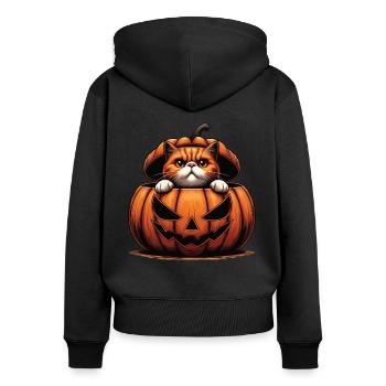 Halloween Katze Und Kürbis Für Herbst Kürbis Katze - Frauen Premium Bio Zip Hoodie - Schwarz - Hinten - Julia (174cm)