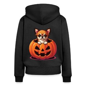 Halloween Hund, Herbst, Kürbis Chihuahua - Frauen Premium Bio Zip Hoodie - Schwarz - Hinten - Julia (174cm)