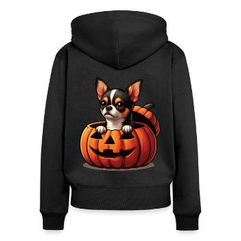 Halloween Hund, Herbst, Kürbis Chihuahua - Frauen Premium Bio Zip Hoodie - Schwarz - Hinten - Julia (174cm)