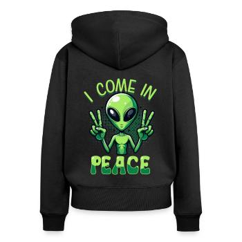 Alien Alien I Come in Peace Peace - Women's Premium Organic Zip Hoodie - black - Back - Julia (174cm)