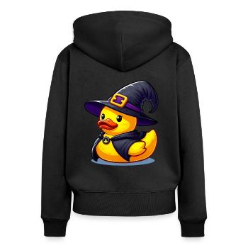 Canard sorcière, canard en caoutchouc jaune et canard en caoutchouc - Sweat à capuche zippé Premium bio Femme - noir - Dos - Julia (174cm)