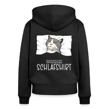Offizielles Schlafshirt Munchkin Katze Schlafanzug - Frauen Premium Bio Zip Hoodie - Schwarz - Hinten - Julia (174cm)