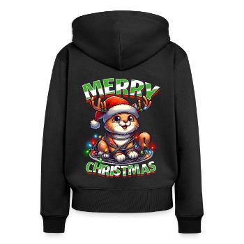 Chat de Noël Joyeux Noël - Sweat à capuche zippé Premium bio Femme - noir - Dos - Julia (174cm)