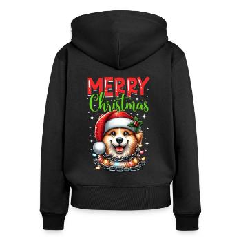 Noël Chien Joyeux Noël - Sweat à capuche zippé Premium bio Femme - noir - Dos - Julia (174cm)