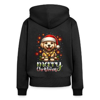 Noël Chien Joyeux Noël - Sweat à capuche zippé Premium bio Femme - noir - Dos - Julia (174cm)