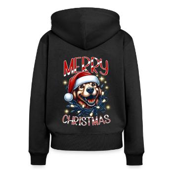 Noël Chien Joyeux Noël - Sweat à capuche zippé Premium bio Femme - noir - Dos - Julia (174cm)