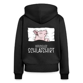 Offizielles Schlafshirt Schwein Schlafanzug Ferkel - Frauen Premium Bio Zip Hoodie - Schwarz - Hinten - Julia (174cm)