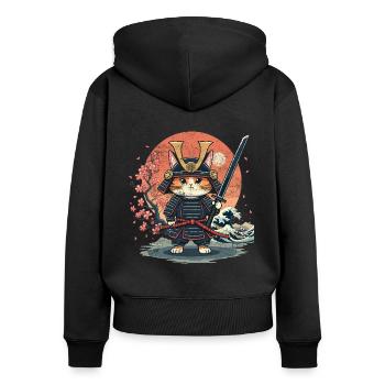 Samurai Katze, Japanische Kunst Katze - Frauen Premium Bio Zip Hoodie - Schwarz - Hinten - Julia (174cm)