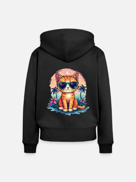 Cat for Cat Owners, Colorful Cat - Women's Premium Organic Zip Hoodie - black