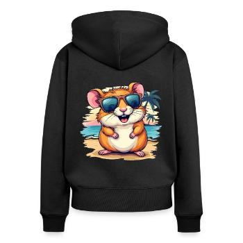Maus Am Strand, Farbenfrohe Digitale Kunst - Frauen Premium Bio Zip Hoodie - Schwarz - Hinten - Julia (174cm)