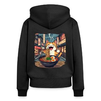 Katze Und Ramen, Digitale Kunst Katze - Frauen Premium Bio Zip Hoodie - Schwarz - Hinten - Julia (174cm)