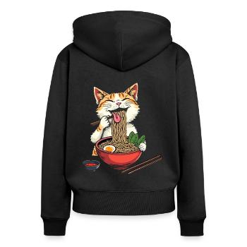 Katze Und Ramen, Digitale Kunst Katze - Frauen Premium Bio Zip Hoodie - Schwarz - Hinten - Julia (174cm)