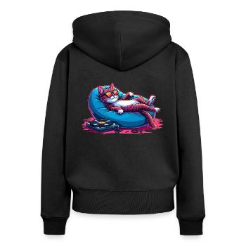 Cat & Music, Colorful Digital Art Cat - Women's Premium Organic Zip Hoodie - black - Back - Julia (174cm)