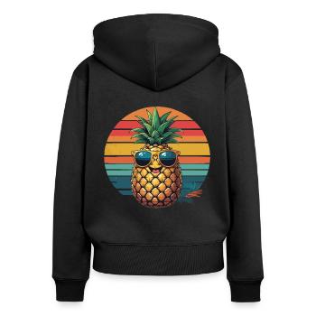 Ananas mit Sonnenbrille - Frauen Premium Bio Zip Hoodie - Schwarz - Hinten - Julia (174cm)