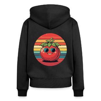 Tomate mit Sonnenbrille - Frauen Premium Bio Zip Hoodie - Schwarz - Hinten - Julia (174cm)