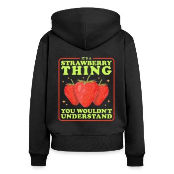 Erdbeeren Erdbeere Strawberry Geschenke - Frauen Premium Bio Zip Hoodie - Schwarz - Hinten - Julia (174cm)