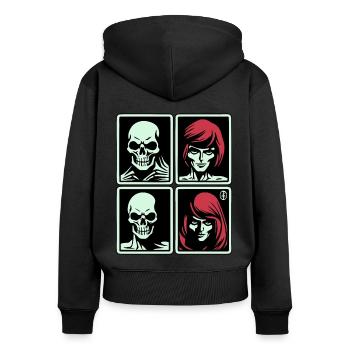 Pop Art Schädel und rote Haare - Frauen Premium Bio Zip Hoodie - Schwarz - Hinten - Julia (174cm)