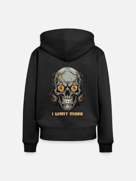 Geldgieriger Cyborg Schädel - Frauen Premium Bio Zip Hoodie - Schwarz