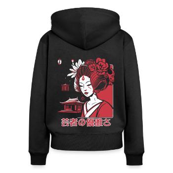 芸者の優雅さ : La grâce d’une geisha - Sweat à capuche zippé Premium bio Femme - noir - Dos - Julia (174cm)