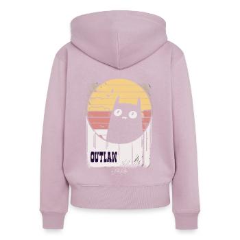 Le chat rétro hors-la-loi, le chat - Sweat à capuche zippé Premium bio Femme - rose poudré - Dos - Julia (174cm)