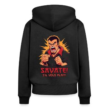 Savate d’Art Martial Français - Sweat à capuche zippé Premium bio Femme - noir - Dos - Julia (174cm)