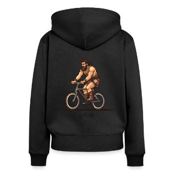 Pixel-Design Höhlenmensch Barbaren Mountain Bike - Frauen Premium Bio Zip Hoodie - Schwarz - Hinten - Julia (174cm)