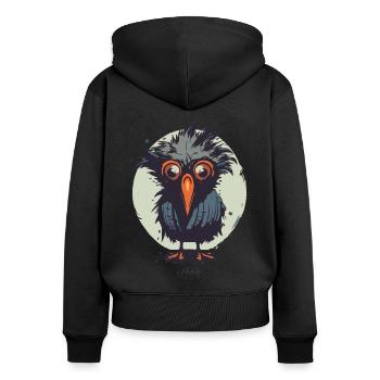 Verwirrter, zerzauster kleiner süßer Vogel - Frauen Premium Bio Zip Hoodie - Schwarz - Hinten - Julia (174cm)