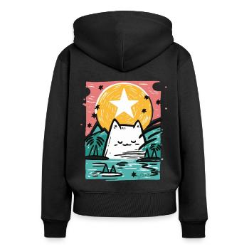 Chat endormi dans la nature - Sweat à capuche zippé Premium bio Femme - noir - Dos - Julia (174cm)