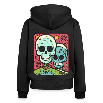 Crânes pop modernes et partenariat contre amour - Sweat à capuche zippé Premium bio Femme - noir - Dos - Julia (174cm)