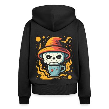 Kaffee, Weltraum, Nerd, Schädel, Panda, Magie - Frauen Premium Bio Zip Hoodie - Schwarz - Hinten - Julia (174cm)