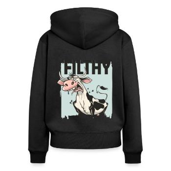 Angeekelte Kuh, dreckig und schmuddelig - Frauen Premium Bio Zip Hoodie - Schwarz - Hinten - Julia (174cm)