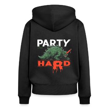 Der Party-Hard Dino - Frauen Premium Bio Zip Hoodie - Schwarz - Hinten - Julia (174cm)