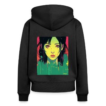 Traurige Stadt Kunst: Japanische Frau Illustration - Frauen Premium Bio Zip Hoodie - Schwarz - Hinten - Julia (174cm)
