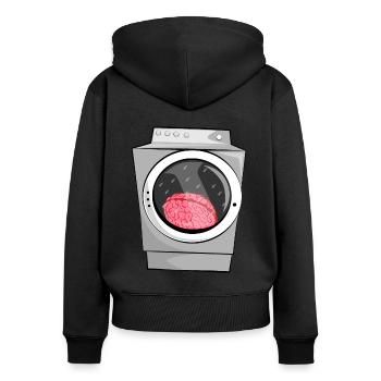 Brainwash in der Waschmaschine - Frauen Premium Bio Zip Hoodie - Schwarz - Hinten - Julia (174cm)