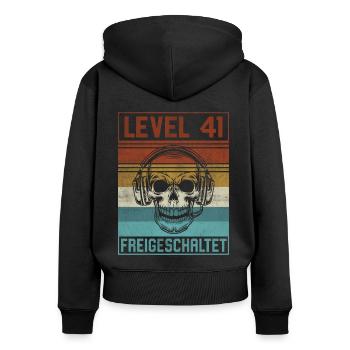 41. Geburtstag Gamer Level 41 Jahre - Frauen Premium Bio Zip Hoodie - Schwarz - Hinten - Julia (174cm)