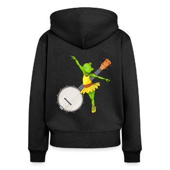 Ballett tanzender Frosch Banjo Bluegrass Musik - Frauen Premium Bio Zip Hoodie - Schwarz - Hinten - Julia (174cm)