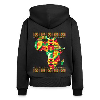 Carte africaine Kente Art Noir Afro - Sweat à capuche zippé Premium bio Femme - noir - Dos - Julia (174cm)