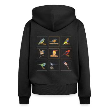 Niedliche Vögel Sammlung Vogelbeobachtung - Frauen Premium Bio Zip Hoodie - Schwarz - Hinten - Julia (174cm)